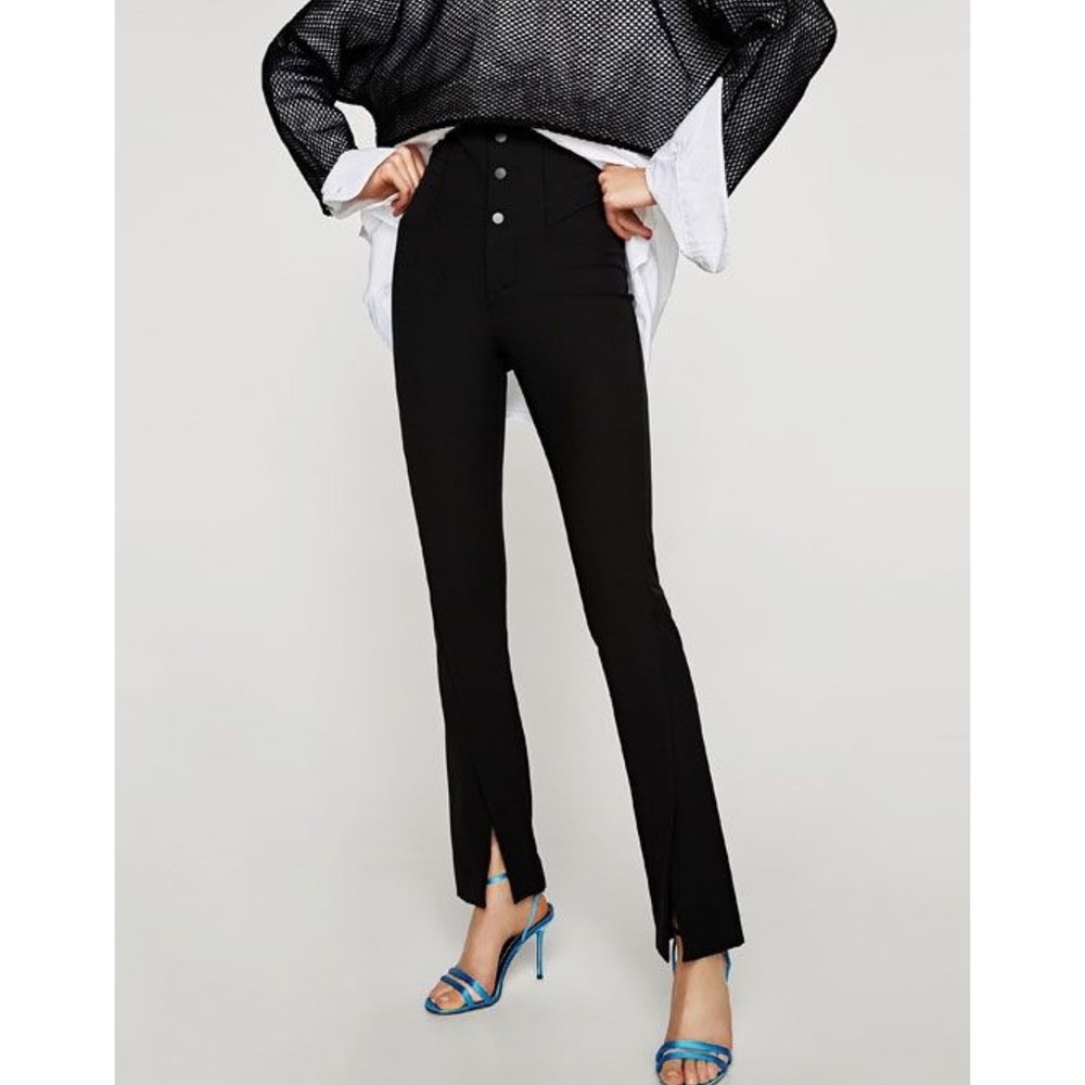 Zara high waisted split flare pant black
